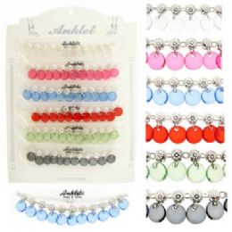 72 Wholesale SilveR-Tone Chain With Filigree Puff Accents And Transparent Disc Charms