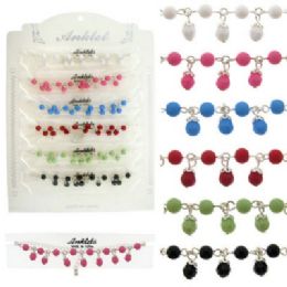 72 Wholesale SilveR-Tone Chain With Colored Bead Charms