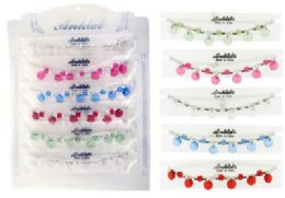 72 Wholesale Faceted Silvertone Chain Anklet With Assorted Colored Beads