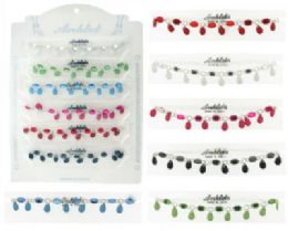 72 Wholesale SilveR-Tone Chain Anklet, Acrylic Beads And Faceted Teardrop Dangles