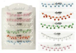 72 Wholesale Beaded Anklet With Rhinestone Accents On SilveR-Tone Chain