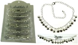 36 Pieces Silver Tone Chain With Round Shaped Metal Dangles - Ankle Bracelets