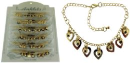 72 Wholesale GolD-Tone Chain With Heart Shaped Dangle And Round Faceted Accents