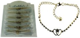 36 Bulk GolD-Tone Chain With 2 Interlocking Hearts And Round Crystal Accents