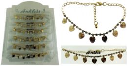 72 Bulk GolD-Tone Chain With Heart Shaped Dangle And Round Crystal Accents