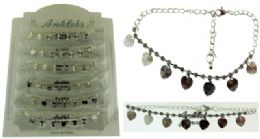 72 Wholesale SilveR-Tone Chain With Heart Shaped Dangle And Round Crystal Accents
