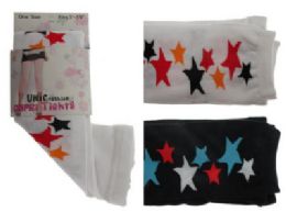 48 Wholesale Black And White Capri Tights With Star Designs.