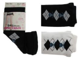 48 Wholesale Black And White Capri Tights With Blue Skull And Argyle Designs.