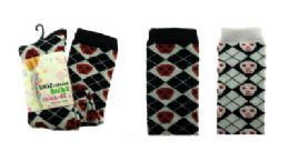 48 Pairs Black And White Thigh High Socks With Argyle Print - Womens Knee Highs