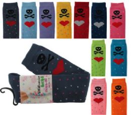 48 Pairs Assorted Colored Thigh High Socks With Skulls And Heart Designs - Womens Knee Highs