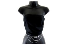 48 Wholesale Silver Tone Belly Chain With Interwoven Chain Loops And Ball Dangles