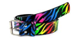 48 Wholesale Rainbow Zebra Print Belt