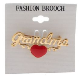 60 Wholesale Gold Tone Grandma With Heart Brooch Pins