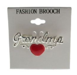 60 Wholesale Silver Tone Grandma With Heart Brooch Pins