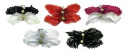 72 Wholesale Assorted Color Fabric Bow Hair Barrettes, With A Silver Tone Or Gold Tone Center Accent.