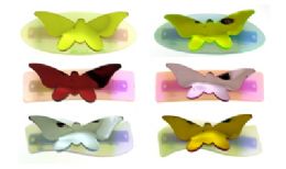 72 Wholesale Hair Barrettes, With A Large Coordinating Color, Mirrored Butterfly