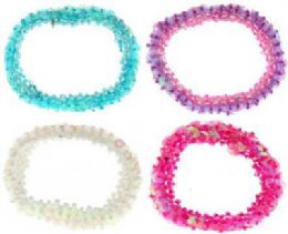 72 Wholesale Assorted Color Beaded Scrunchies
