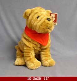 12 Wholesale 12" Plush Dog With Red Bandanna