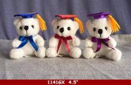 36 Pieces 4.5" Graduation Bear With Colored Hat - Plush Toys