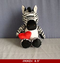 24 Wholesale 8.5" Plush Toy Zebra With Red Heart.
