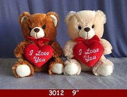 12 Wholesale 9" Assorted Color Plush Bear With Love You Heart