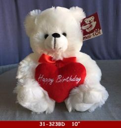 24 Wholesale 10" Sitting White Bear With Happy Birthday Sign