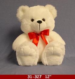 24 Wholesale 12" Plush Toy White Bear W/red Ribbon
