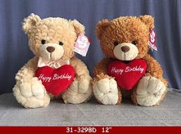 12 Units of 12" Soft Couple Bear With Birthday Heart - Plush Toys