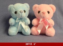 60 Pieces 6" Small Pink And Blue Sitting Bear - Plush Toys