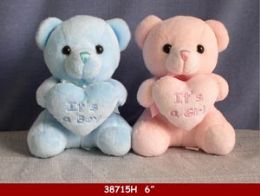 60 Bulk 6" Small Pink And Blue Sitting Bear With Girl And Boy Heart