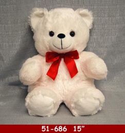 20 Wholesale White Soft Plush Bear With Red Ribbon