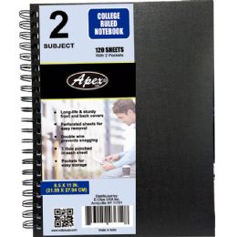 36 Pieces Poly Cover 2 Subject Notebook 120 Shts W/ 4 Pockets, Double Wire, College Ruled - Notebooks