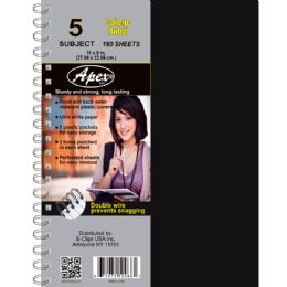12 Pieces Poly Cover 5 Subject Notebook 180 Shts W/10 Pockets, College Ruled - Notebooks