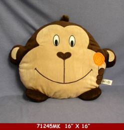 12 Wholesale 16" X 16" Stuffed Monkey Pillow