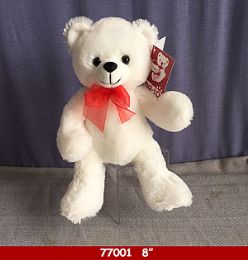 24 Units of 8" Soft Plush White Bear With Red Ribbon - Plush Toys