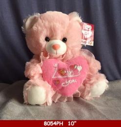 12 Units of 10" Soft Plush Pink Bear With Heart - Plush Toys