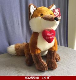 12 Bulk 14.5" Plush Toy Fox With Love You Heart