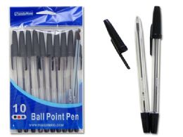 144 Wholesale 10 Pack Family Maid Black Ballpoint Pens