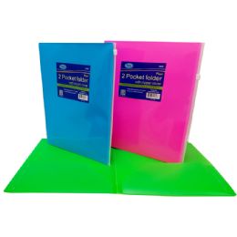 48 Wholesale 2 Pocket Folder With Zipp Envelope, Neon Colors, In Display