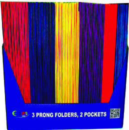 100 Wholesale 2 Pocket Folders, With Prongs, Asst. Colors, in Display