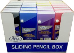 48 Wholesale Pencil Box, Sliding, Asst. Colors (2 Displays Of 24)