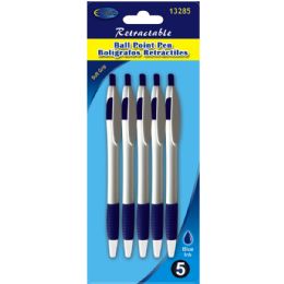 48 Wholesale Retractable Pen 5pk, Blue Ink