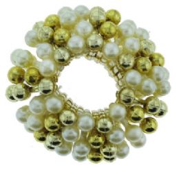 72 Pieces Goldtone And Faux Pearl Beaded Scrunchies - Hair Scrunchies