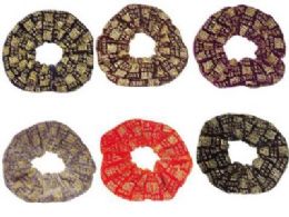 72 Units of Assorted Color Velvet Scrunchies, With Gold Embroidered "good Luck" - Hair Scrunchies