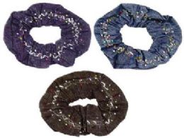 72 Pieces Denim Scrunchies, With MultI-Color Beads - Hair Scrunchies