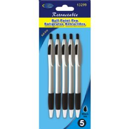 48 Wholesale Retractable Pen 5pk, Black Ink