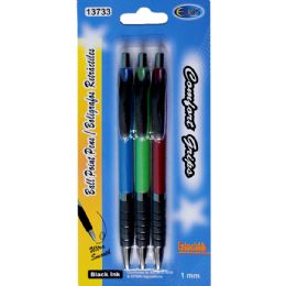 48 Wholesale Comfort Grip Retractable Pen, 3pk, Black Ink