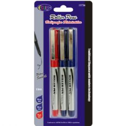 24 Wholesale Roller Pens - 3/pack - 2 Blue Ink + 1 Red Ink