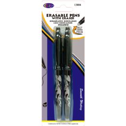 48 Wholesale Erasable Pens With Eraser, 2 Pk., Black Ink