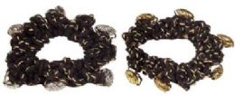 60 Pairs Black Crochet Look Hair Scrunchies With Gold And Silver Bead Trim - Hair Scrunchies